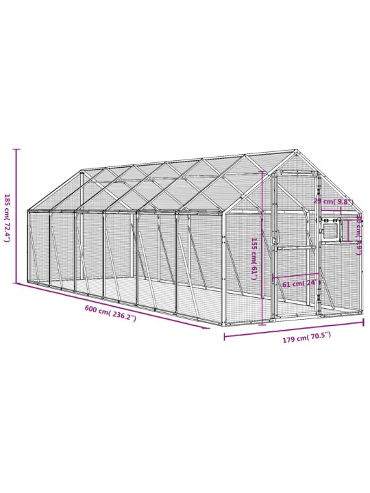 Linnumaja, antratsiit, 1,79x6x1,85 m alumiinium