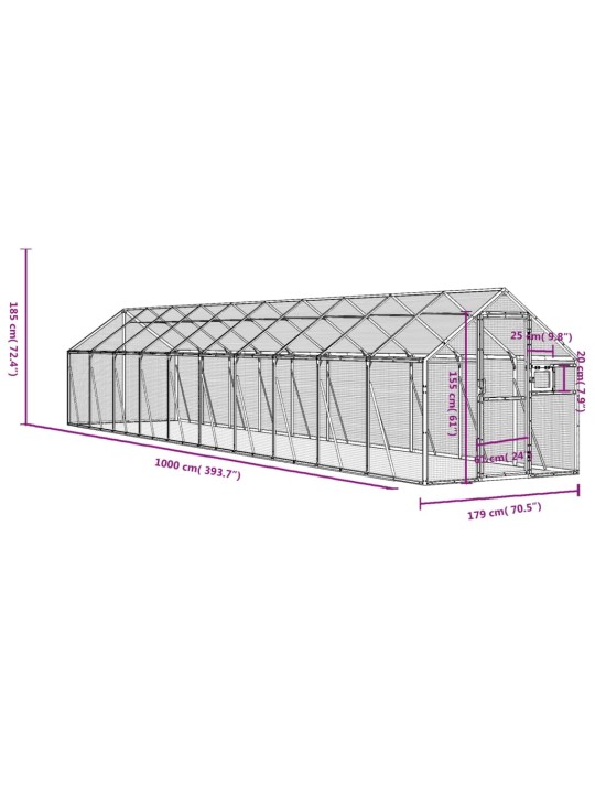 Linnumaja, antratsiit, 1,79x10x1,85 m alumiinium