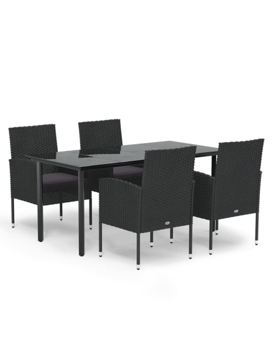 5-osaline aiamööbli komplekt patjadega, must, polürotang