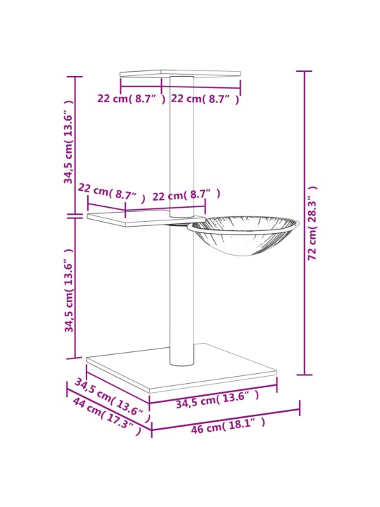 Kassimaja sisalköitega kraapimispostidega, kreemjas, 72 cm