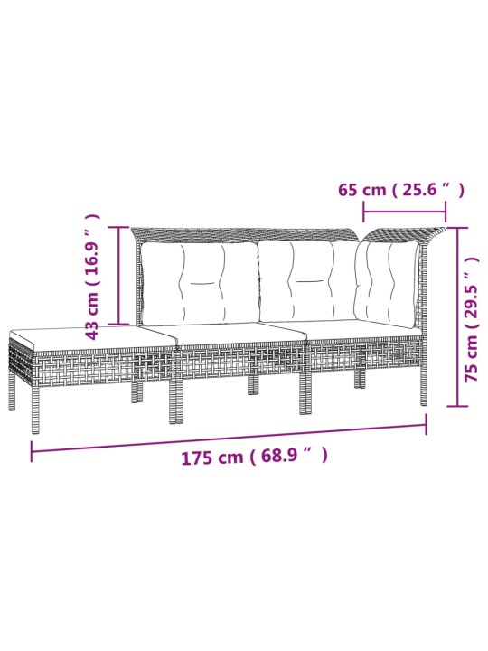 3-osaline aiamööbli komplekt patjadega, hall, polürotang