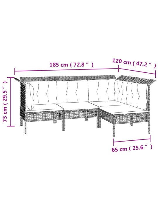 4-osaline aiamööblikomplekt patjadega, hall, polürotang