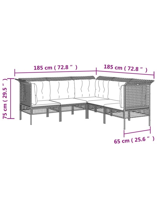 5-osaline aiamööbli komplekt patjadega, hall, polürotang