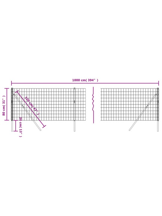 Traataed, roheline, 0,8 x 10 m, tsingitud teras