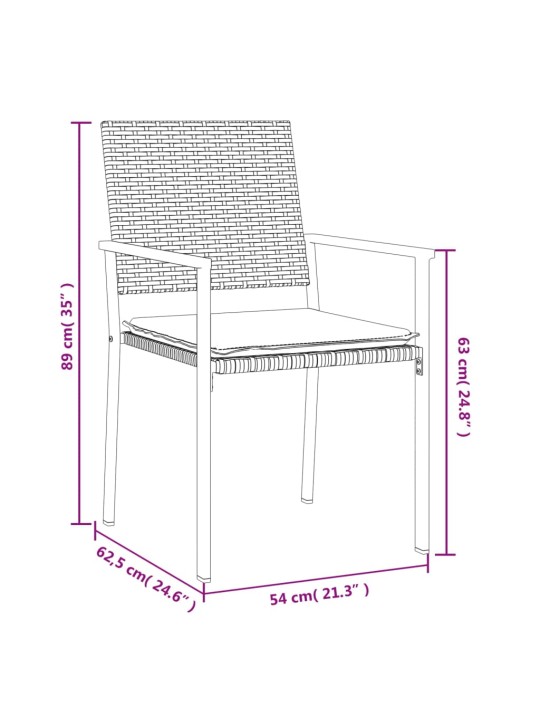 Aiatoolid patjadega 2 tk, must, 54 x 62,5 x 89 cm, polürotang