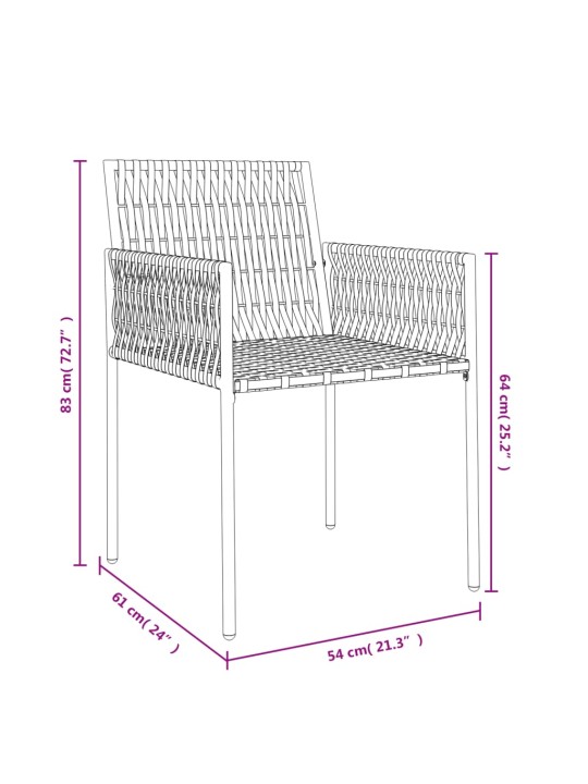 Aiatoolid patjadega 2 tk, must, 54 x 61 x 83 cm, polürotang