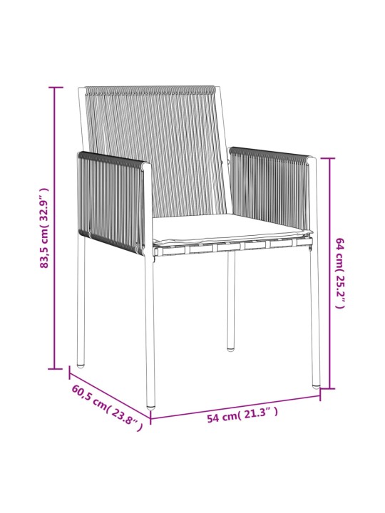 Aiatoolid patjadega 2 tk, must, 54 x 60,5 x 83,5 cm, polürotang