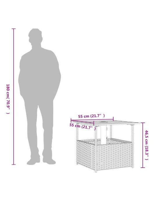 Aialaud päikesevarjuauguga, pruun, 55x55x46,5 cm, polürotang