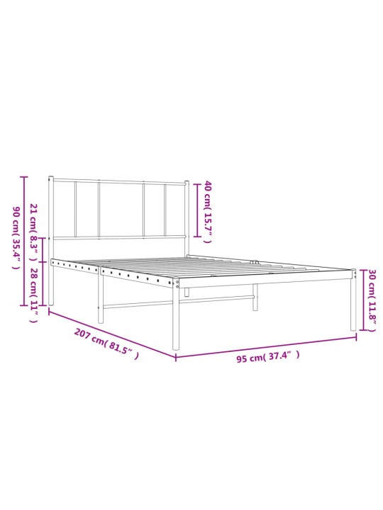 Metallist voodiraam peatsiga, must, 90x200 cm