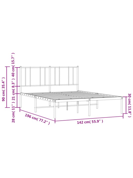 Metallist voodiraam peatsiga, must, 135x190 cm