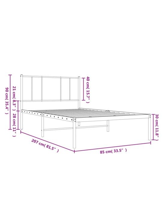 Metallist voodiraam peatsiga, valge, 80x200 cm