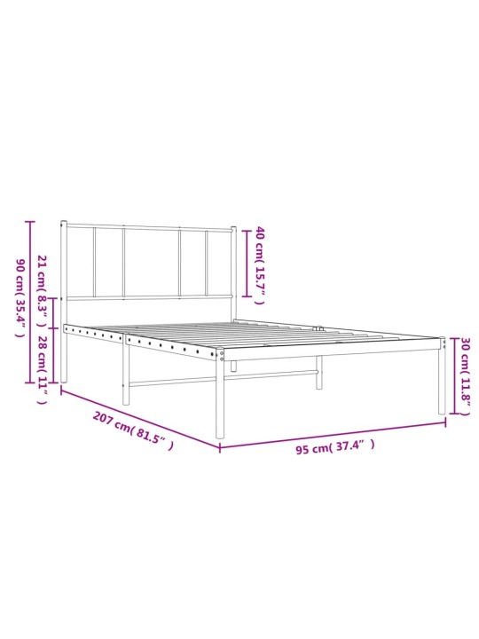 Metallist voodiraam peatsiga, valge, 90 x 200 cm