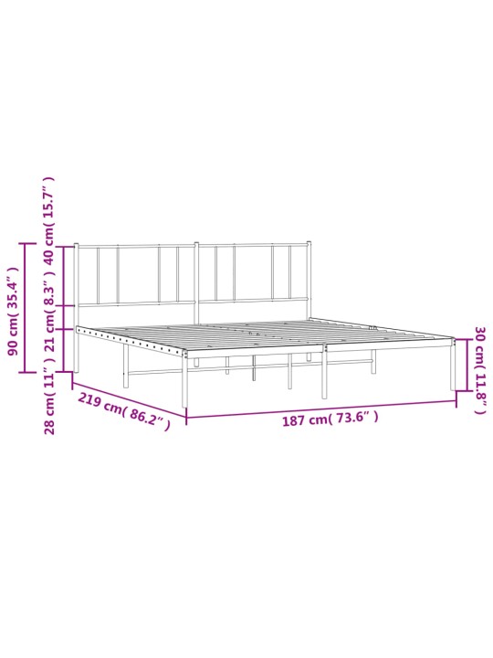 Metallist voodiraam peatsiga, valge, 183x213 cm