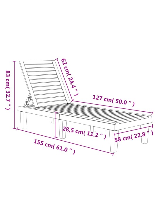 Päevitustoolid 2 tk, must, 155 x 58 x 83 cm, polüpropüleen