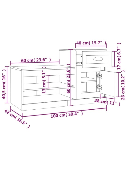 Kingakapp, hall sonoma tamm, 100x42x60 cm, tehispuit