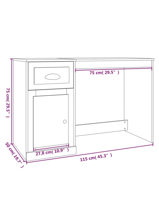 Kirjutuslaud sahtlitega, hall sonoma, 115 x 50 x 75 cm