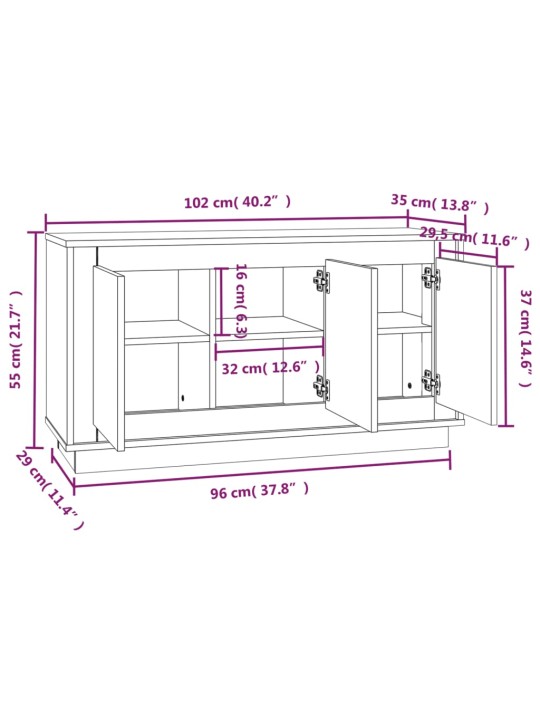 Puhvetkapp, hall sonoma tamm, 102x35x55 cm tehispuit