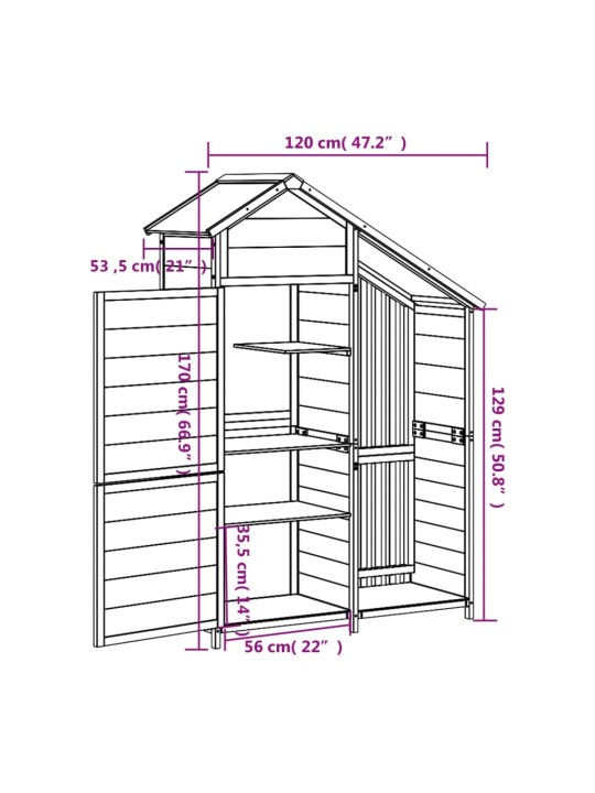 Aia tööriistakuur, helepruun, 120 x 53,5 x 170 cm, männipuit