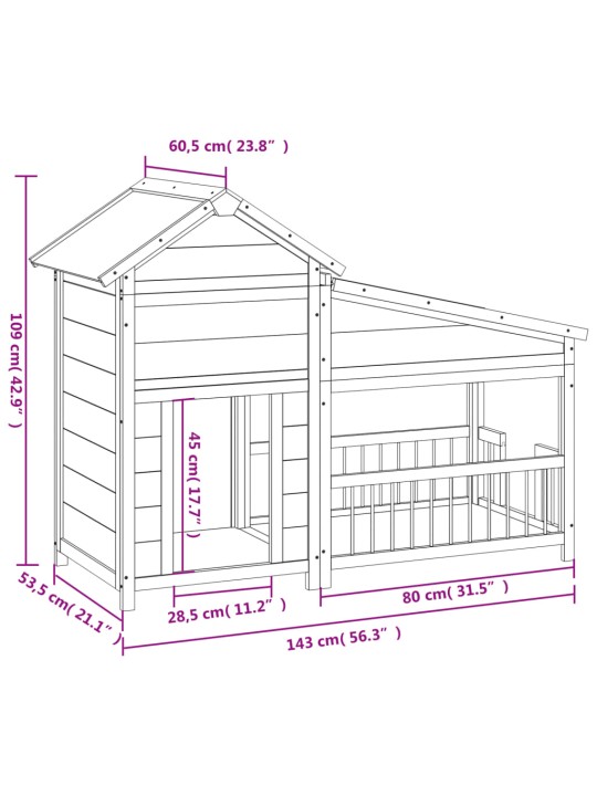 Koerakuut, hall, 143 x 60,5 x 109 cm, männipuit