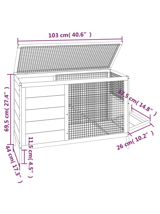 Küülikupuur, hall, 103 x 44 x 69,5 cm, männipuit