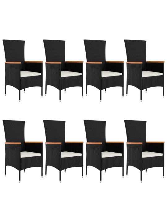 9-osaline aiamööbli komplekt patjadega, must, polürotang