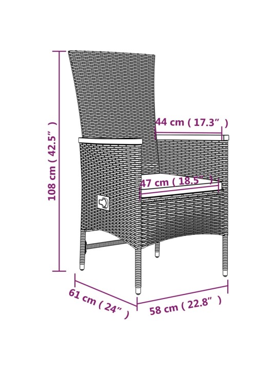 9-osaline aiamööbli komplekt patjadega, hall, polürotang