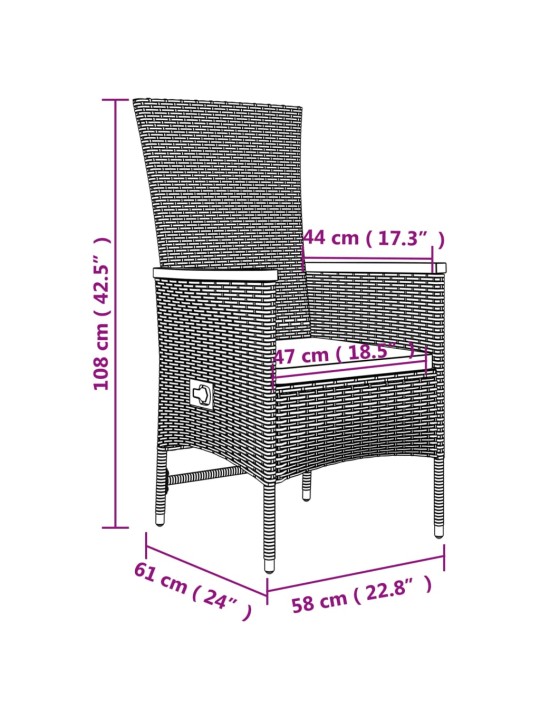3-osaline aiamööbli komplekt patjadega, hall, polürotang