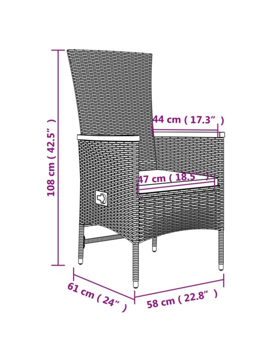 5-osaline aiamööbli komplekt patjadega, hall, polürotang