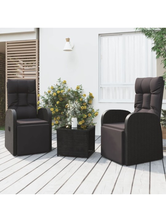 3-osaline aiamööbli komplekt, must, polürotang ja teras