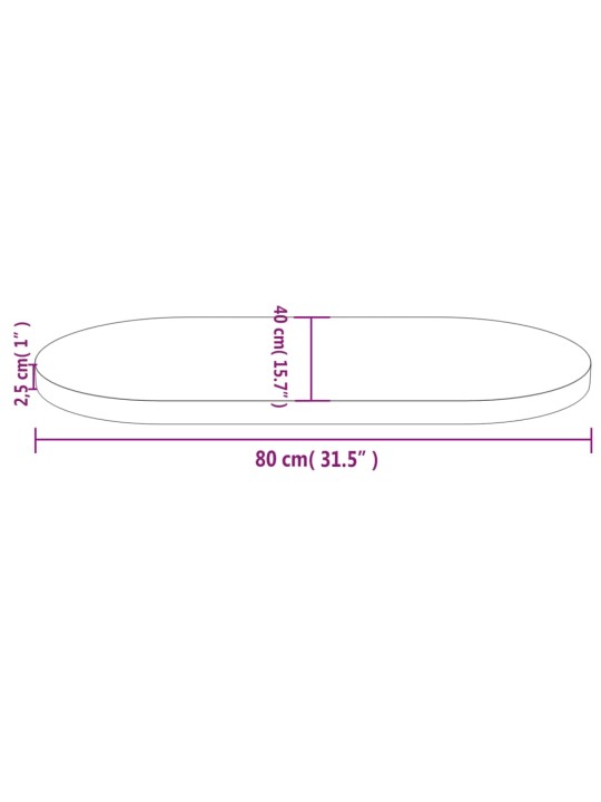 Lauaplaat, 80 x 40 x 2,5 cm, männipuit, ovaalne