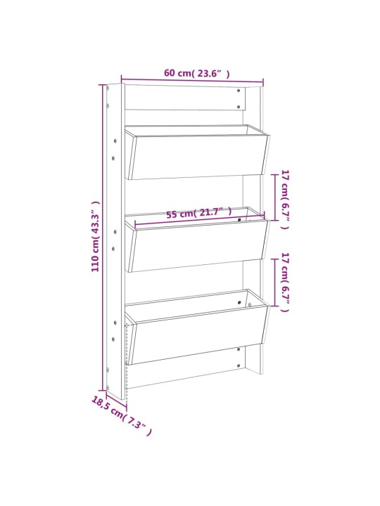 3-tasandiline taimekast, 60 x 18,5 x 110 cm, ebatsuuga puit