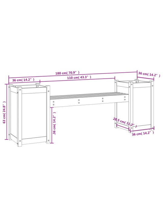 Aiapink taimekastidega, hall, 180 x 36 x 63 cm, männipuit