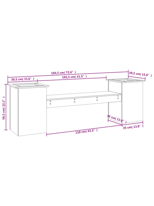 Aiapink taimekastidega, valge, 184,5x39,5x56,5 cm, männipuit