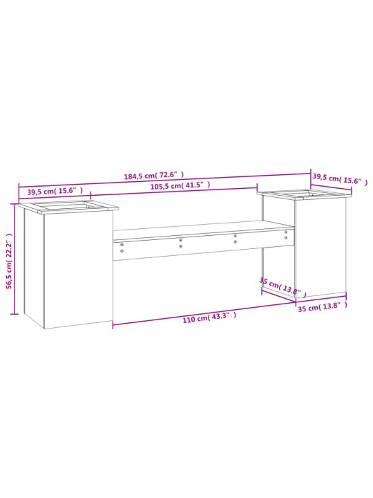 Aiapink taimekastidega, must, 184,5x39,5x56,5 cm, männipuit