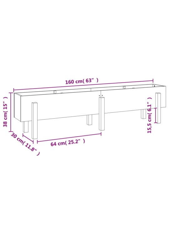 Kõrgendatud aia taimelava, 160 x 30 x 38 cm, männipuit