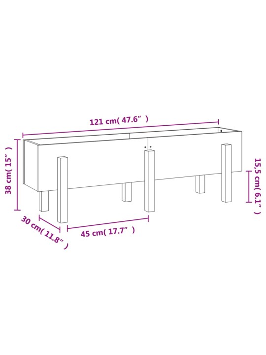 Kõrgendatud aia taimelava, 121 x 30 x 38 cm, männipuit