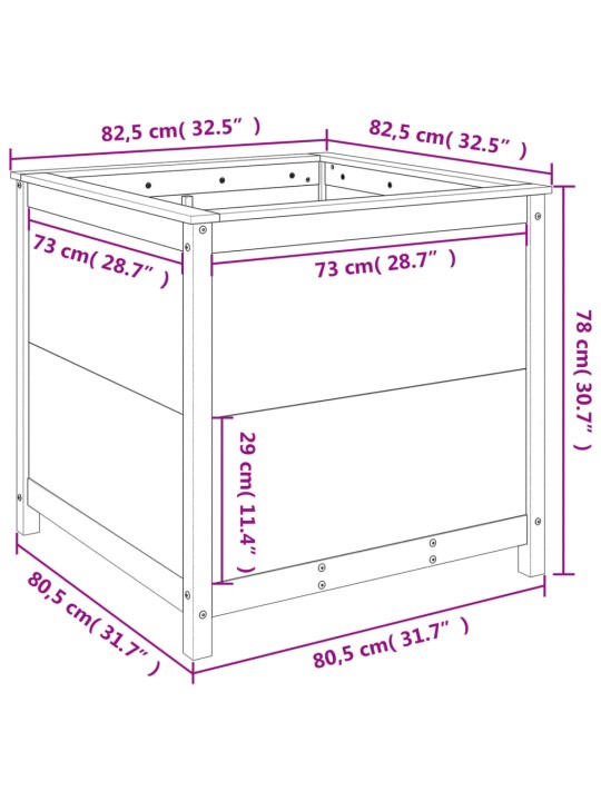 Taimekast, hall, 82,5x82,5x78 cm, männipuit