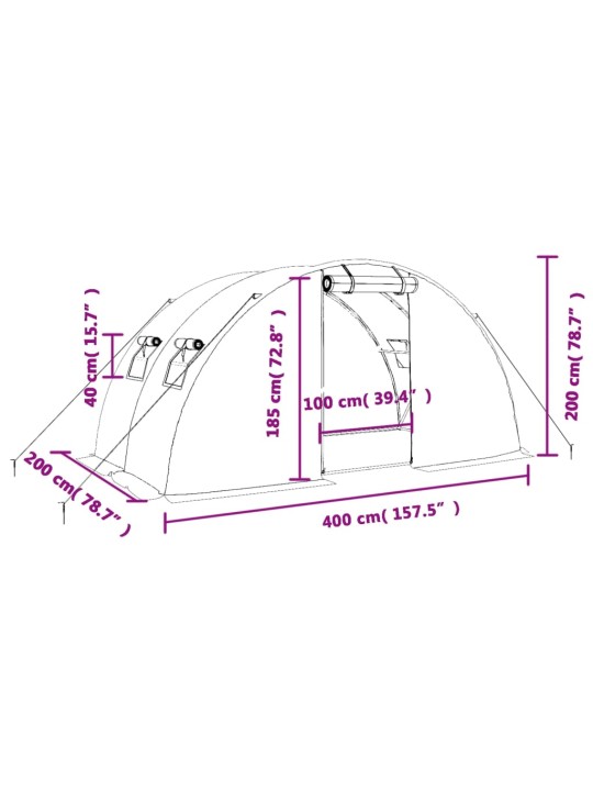 Kasvuhoone terasraamiga, valge, 8 m², 4x2x2 m