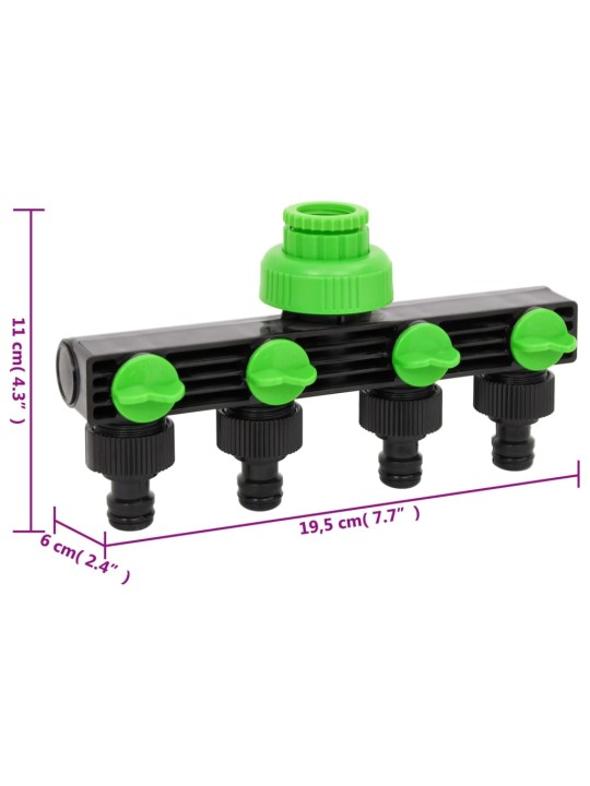 4-väljundiga veejaotur, roheline ja must, 19,5 x 6 x 11 cm