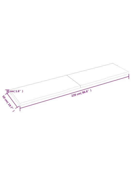 Seinariiul, 220x50x(2-4) cm, töötlemata tammepuit