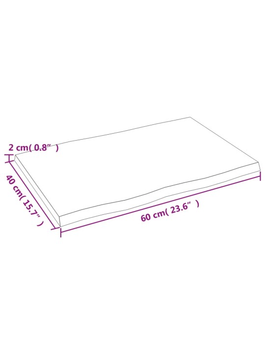 Lauaplaat, 60x40x2 cm, tammepuit, naturaalsed servad