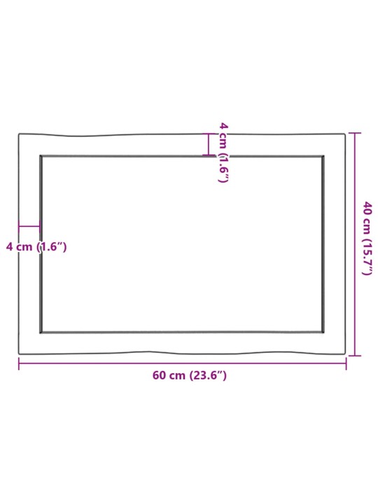 Lauaplaat, 60 x 40 x (2–4) cm, täispuit, naturaalsed servad