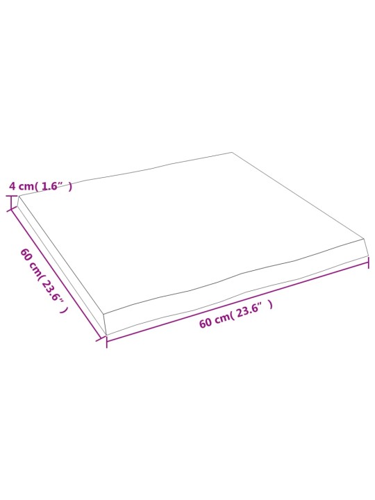 Lauaplaat, 60 x 60 x (2-4) cm, täispuit, naturaalsed servad