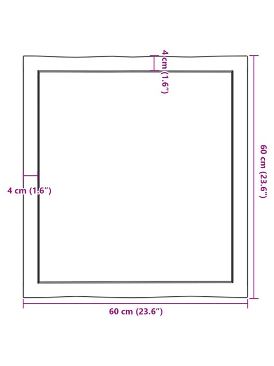 Lauaplaat, 60 x 60 x (2-4) cm, täispuit, naturaalsed servad