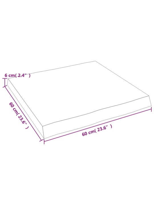 Lauaplaat, 60 x 60 x (2-6) cm, täispuit, naturaalsed servad