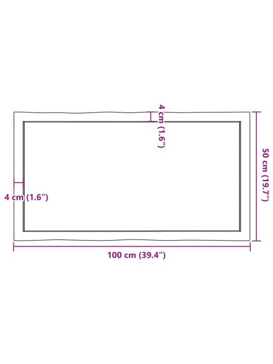 Lauaplaat, 100 x 50 x (2-4) cm, täispuit, naturaalsed servad