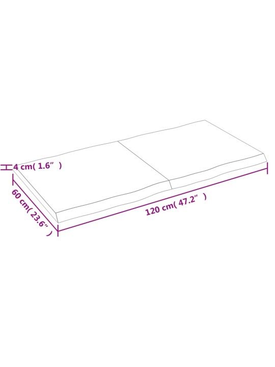 Lauaplaat, 120 x 60 x (2-4) cm, täispuit, naturaalsed servad