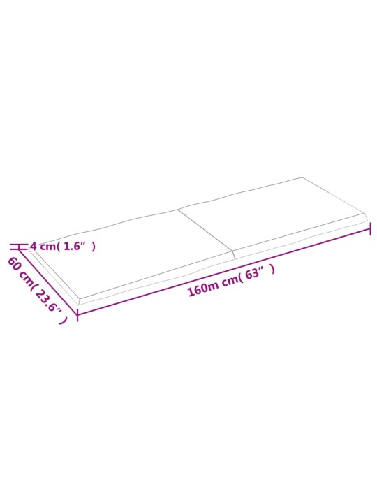 Lauaplaat, 160 x 60 x (2-4) cm, täispuit, naturaalsed servad