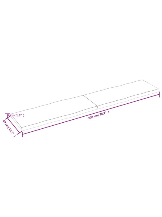 Lauaplaat, 200x40x(2-4) cm, täispuit, naturaalsed servad