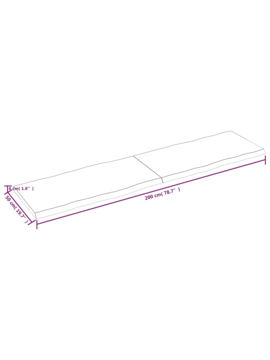 Lauaplaat, 200 x 50 x (2-4) cm, täispuit, naturaalsed servad